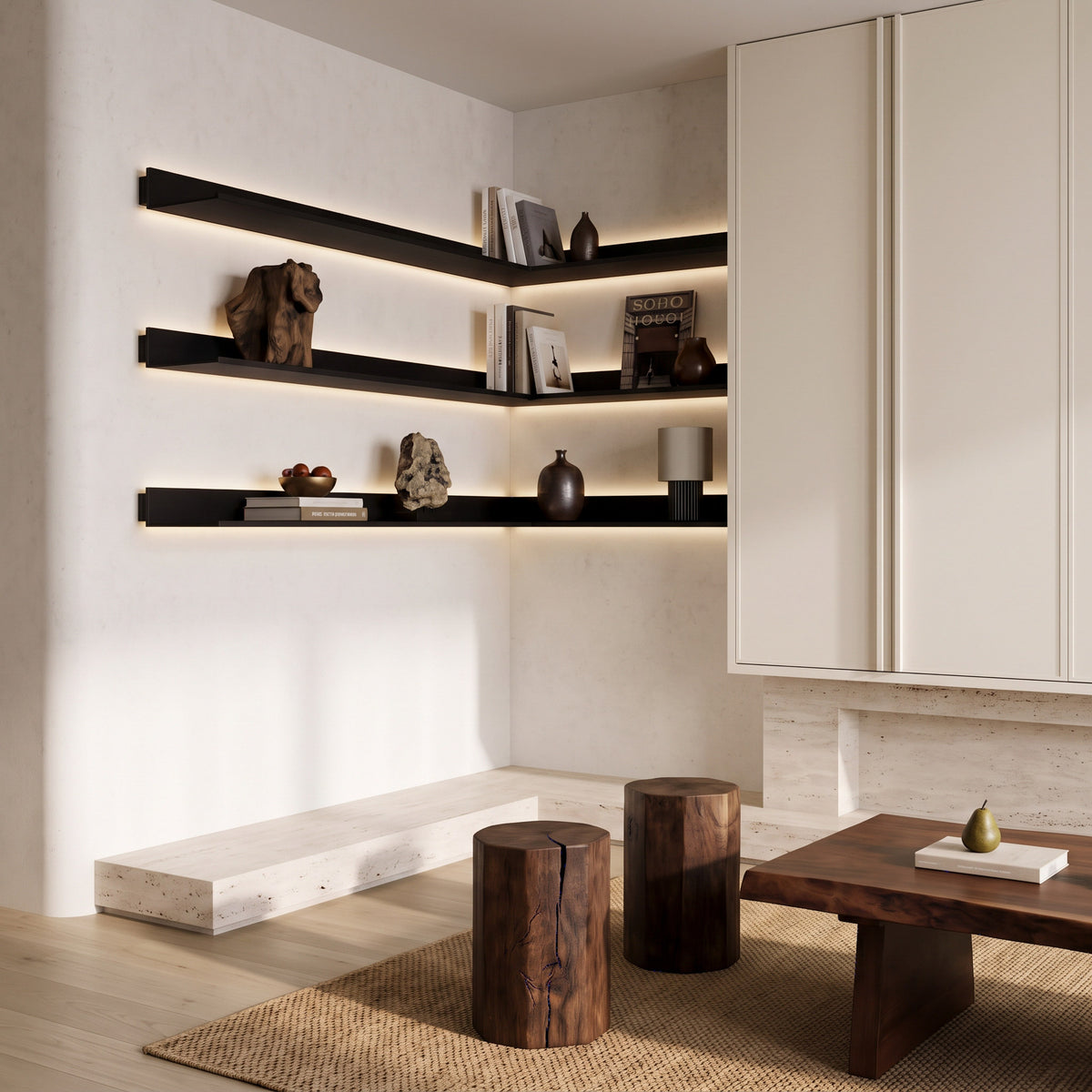 L-Shaped LED Aluminum Floating Shelf Inward