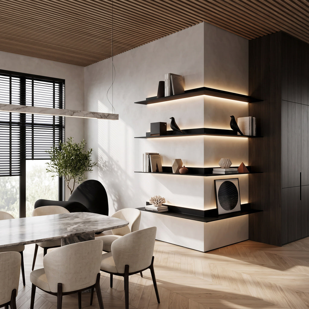 L-Shaped LED Aluminum Floating Shelf Outward - Celeste’s Interiors - Thoughtfully Made for Your Home.
